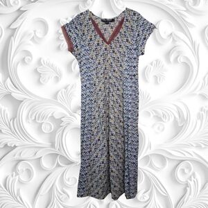 Little Journeys Chicago White Midi Dress With Purple Green Geometric Designs 